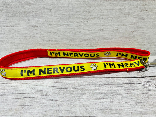 Yellow on Red Nervous Dog Ribbon Lead/Leash