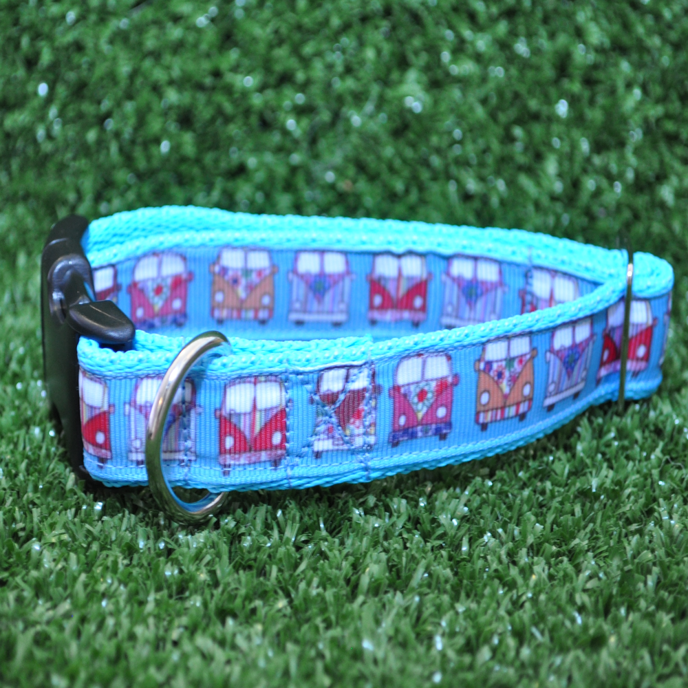 Blue Campervans Dog Collar - View 3 | Dottie's Pet Boutique