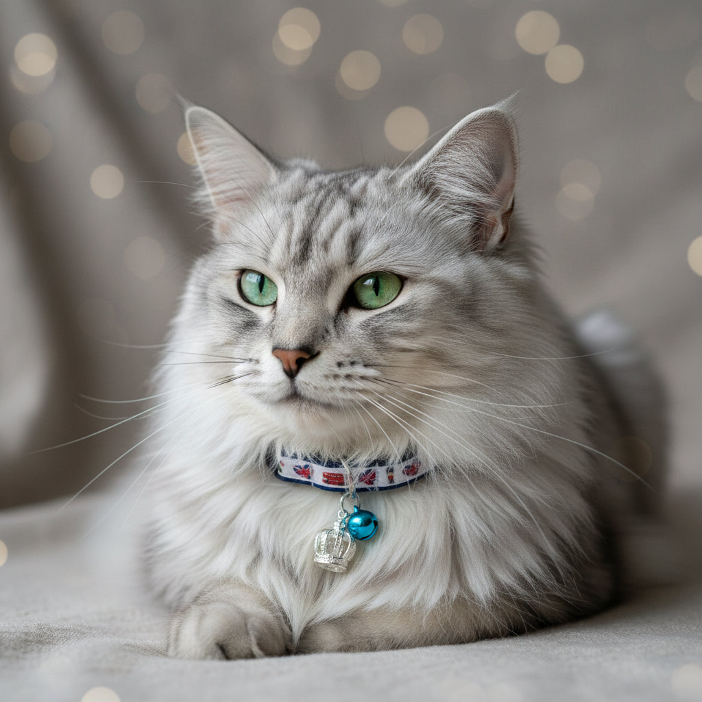 London Cat Collar with Bell & Crown Charm