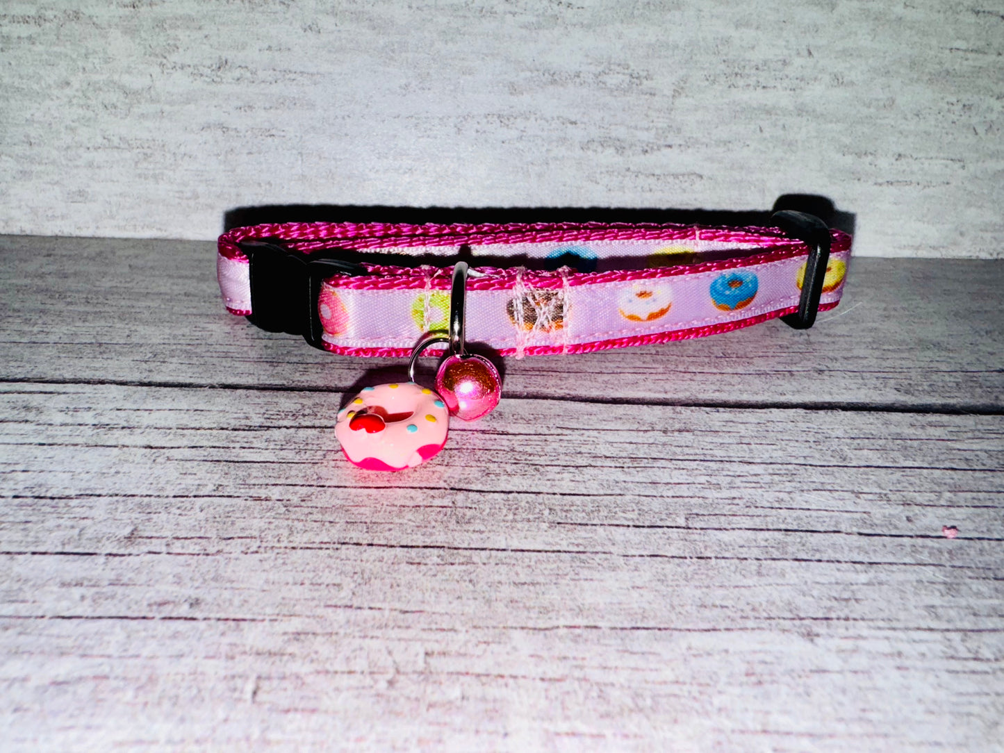 Pink Donuts Doughnuts Sweet Cake Pudding Cat Collar - Handmade in the UK | Dottie's Pet Boutique