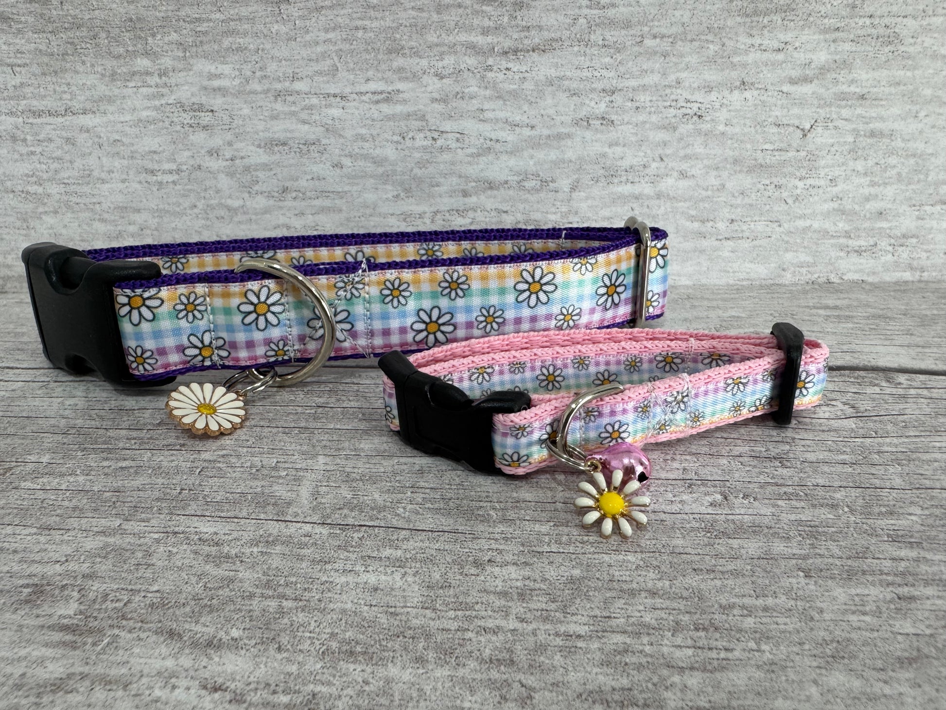 Pastel Checker Daisy Cat Collar - Handmade in the UK | Dottie's Pet Boutique