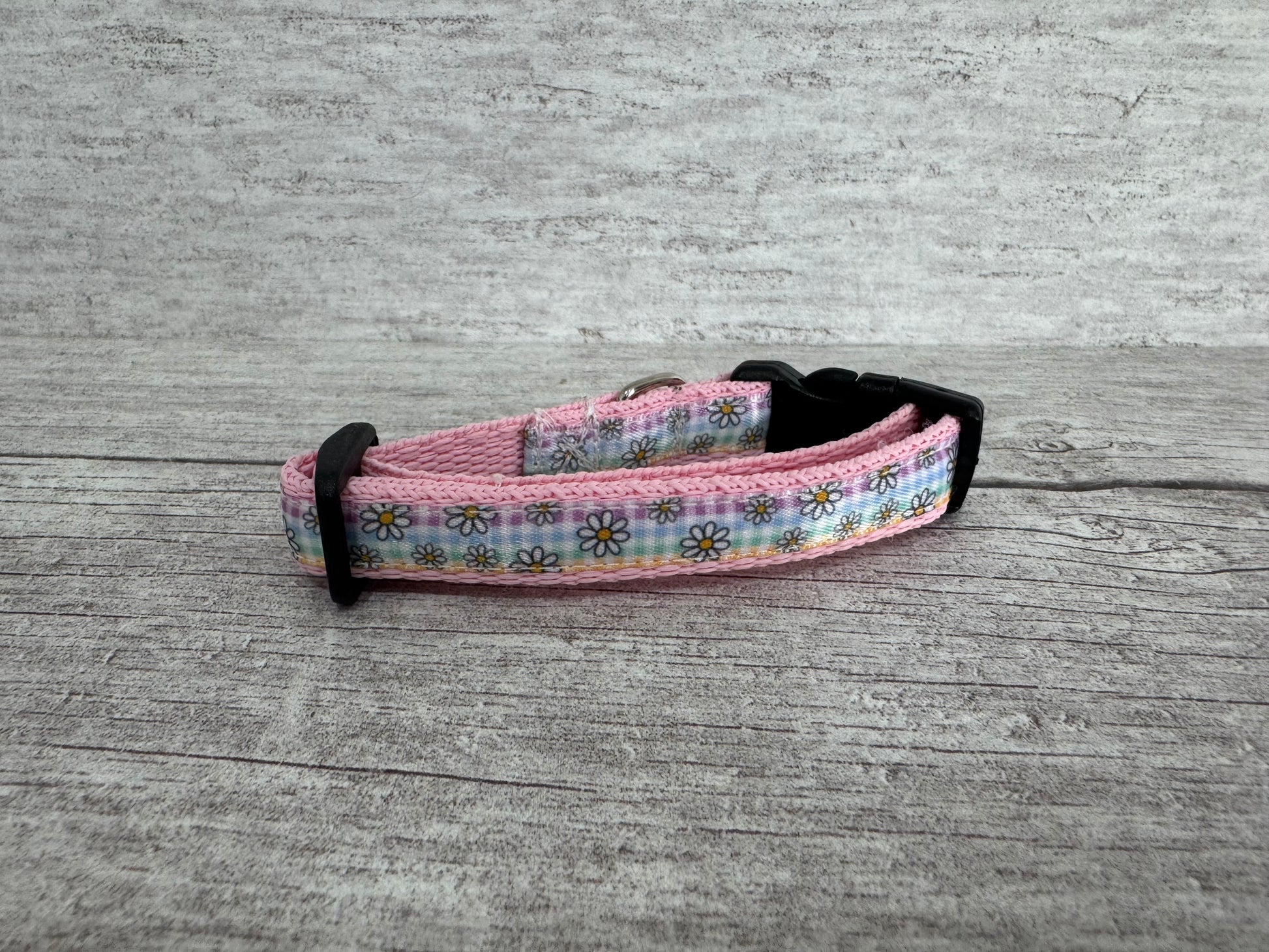 Pastel Checker Daisy Cat Collar - View 3 | Dottie's Pet Boutique