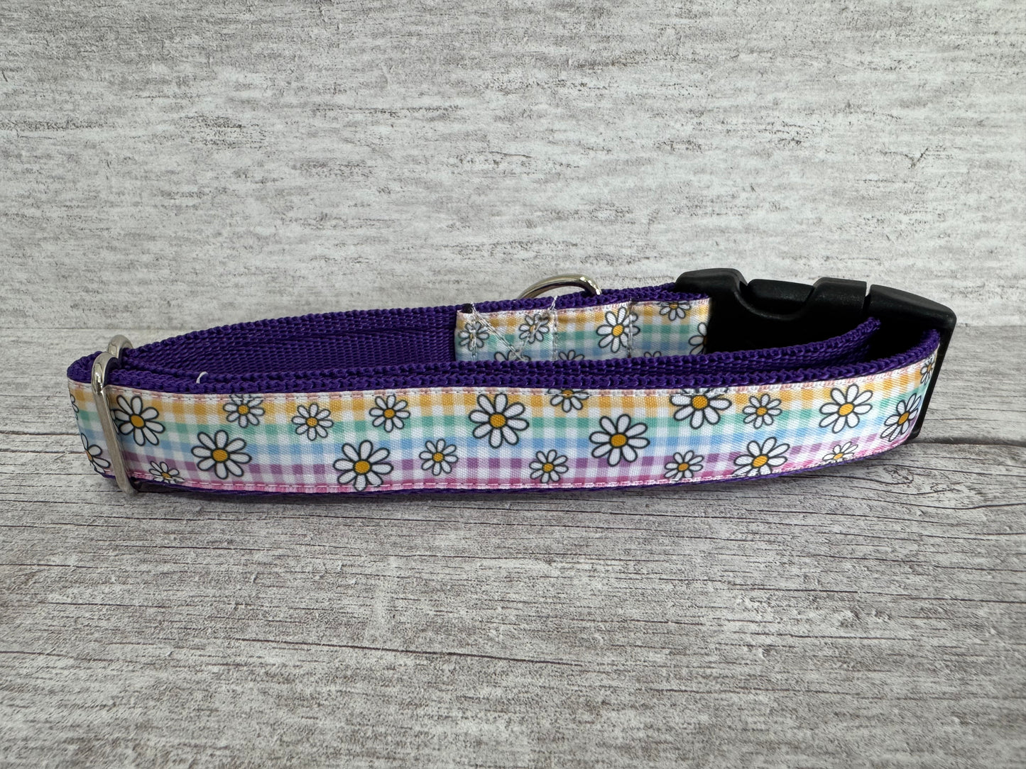 Pastel Checker Daisy Dog Collar - View 2 | Dottie's Pet Boutique