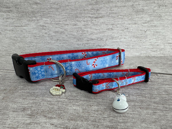 Candy Cane & Snowflakes Christmas Dog Collar