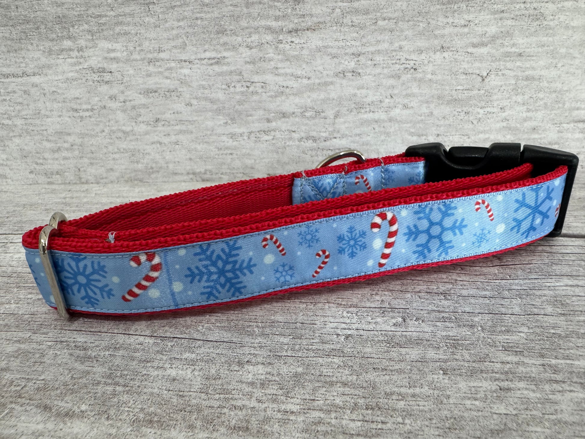 Candy Cane & Snowflakes Christmas Dog Collar - View 3 | Dottie's Pet Boutique