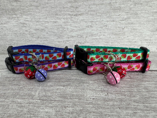Multi Strawberries Strawberry Ribbon Kitten/Cat Collar