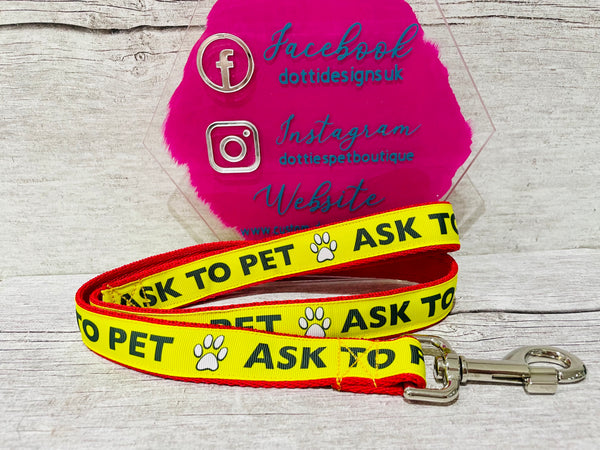 SALE - Ask to Pet Standard Lead - Yellow on Red - 36" Length