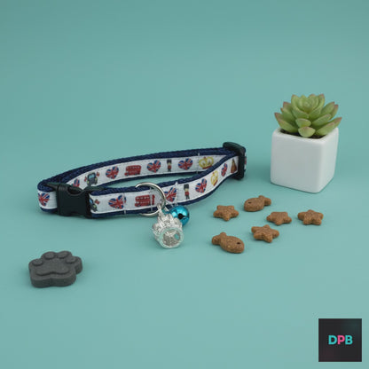 London Cat Collar with Bell & Crown Charm