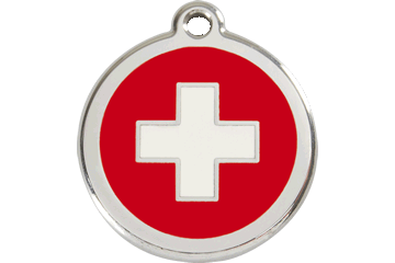 Red Dingo Enamel Swiss Cross Medical Alert Tag - Custom Dog Collars