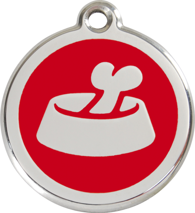 Red Dingo Enamel Tag Bone In Bowl **Choice of Colours** - Custom Dog Collars