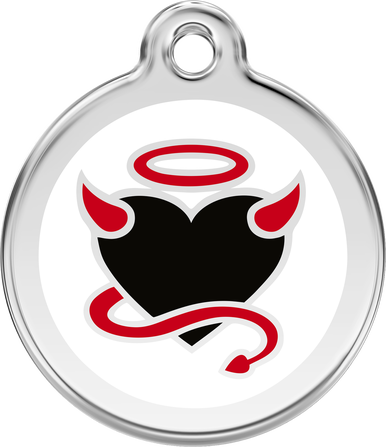Red Dingo Enamel Tag Devil White - Custom Dog Collars