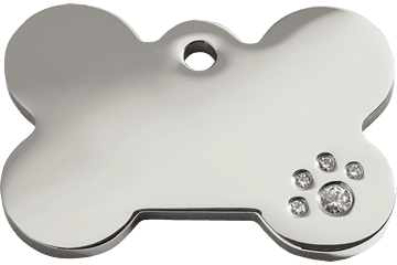 Red Dingo Diamante Polished Stainless Steel Tag Bone