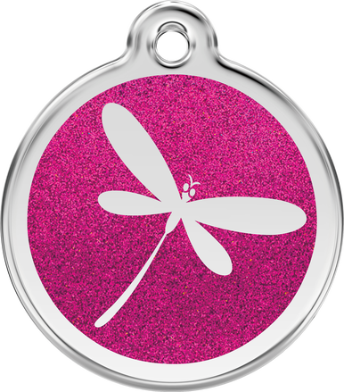 Red Dingo Glitter Enamel Tag Dragon Fly Hot Pink