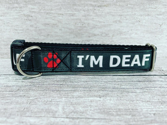 I'm Deaf with Paw Print - Deaf Dog Collar - Any Colour