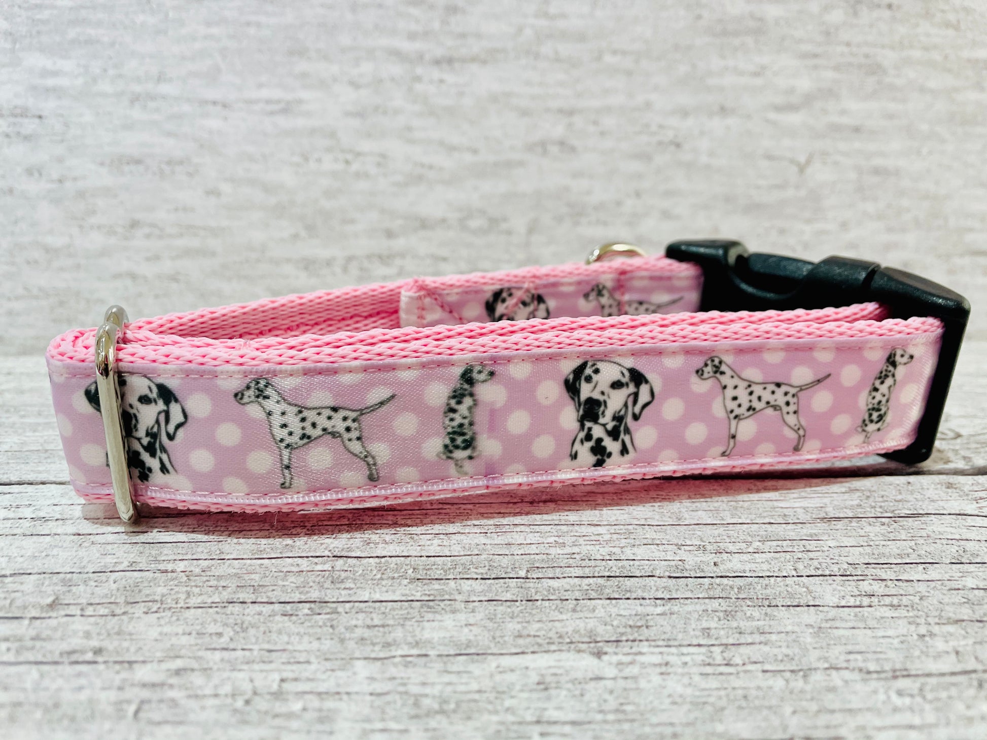 Pink Spotty Dalmatian Ribbon Collar - View 3 | Dottie's Pet Boutique