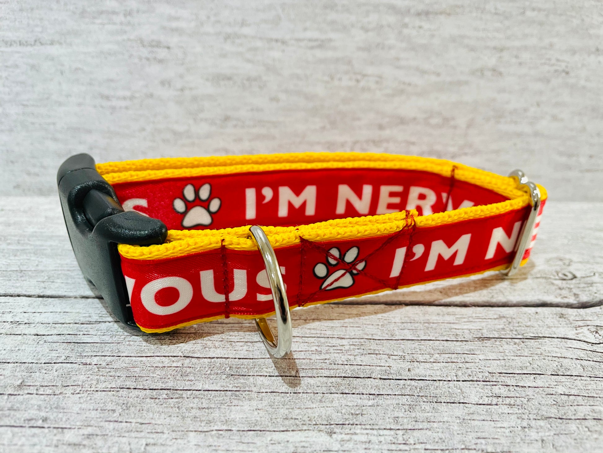 I'm Nervous Alert Dog Collar - View 4 | Dottie's Pet Boutique