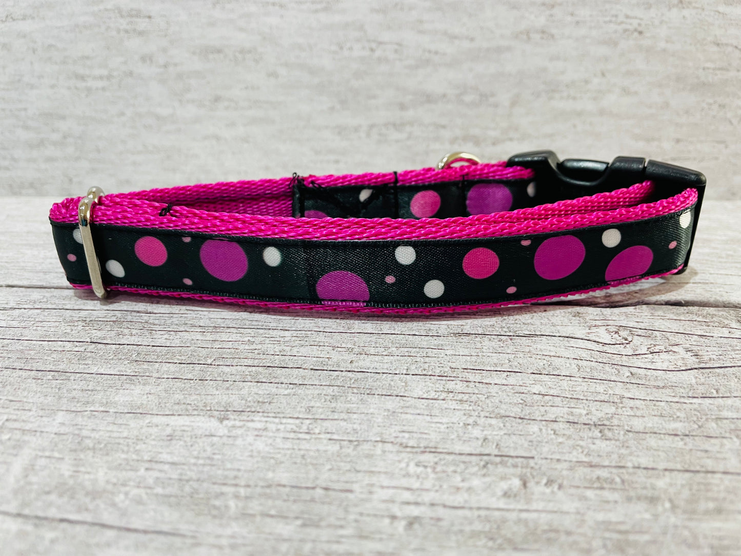 Black and Pink Spots Dots Inspired Dog Collar - View 2 | Dottie's Pet Boutique