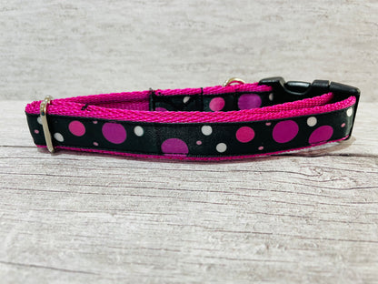 Black and Pink Spots Dots Inspired Dog Collar - View 2 | Dottie's Pet Boutique