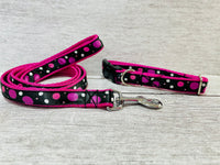 Black with Pink Spots Dots Ribbon Lead