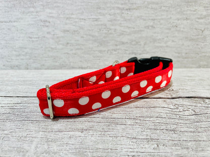 Red with White Spots Dots Dog Collar - View 2 | Dottie's Pet Boutique