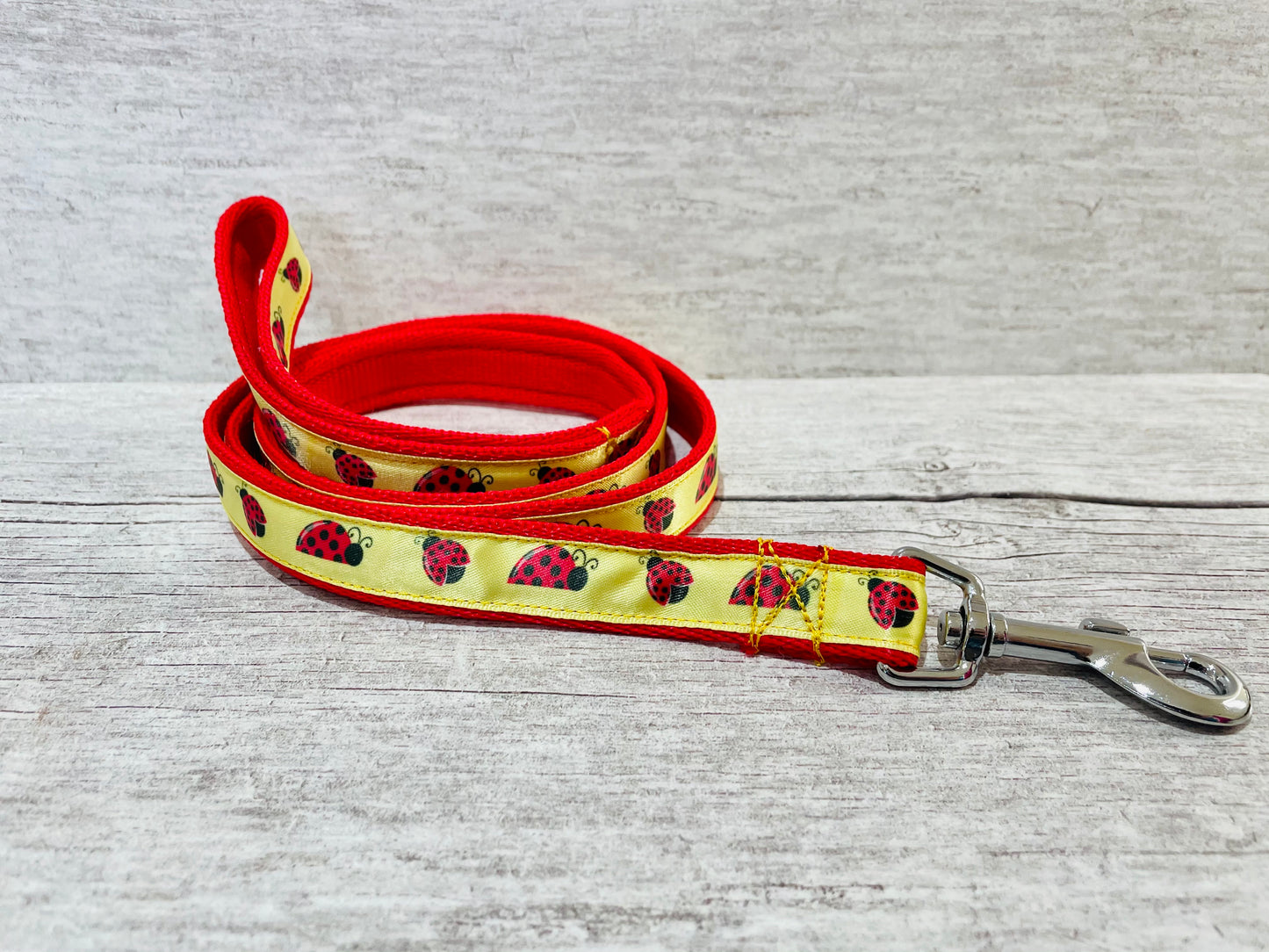 Personalised Ladybird Ladybug Ribbon Lead - View 2 | Dottie's Pet Boutique