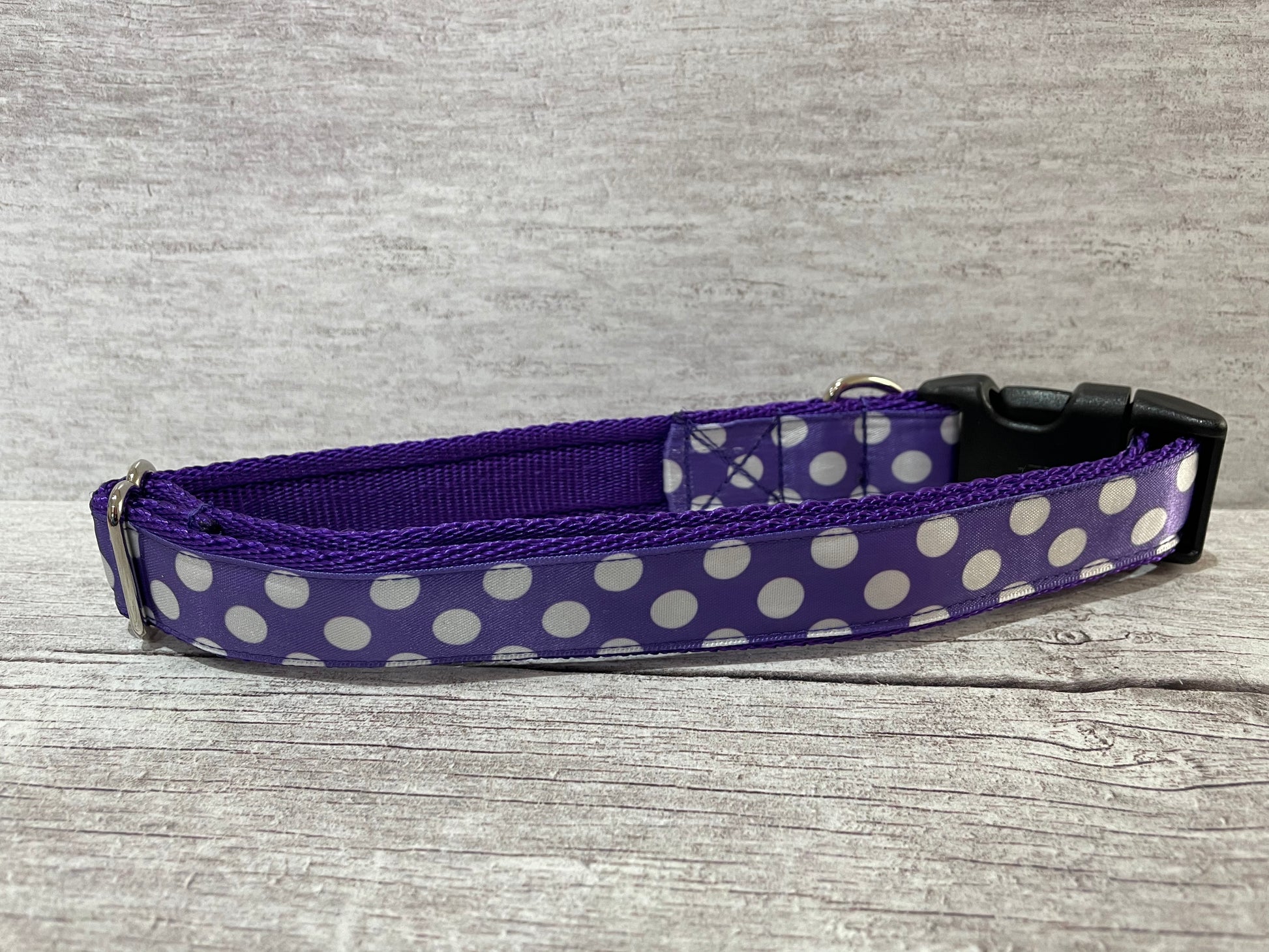 Purple with White Spots Dots Ribbon Lead - View 3 | Dottie's Pet Boutique