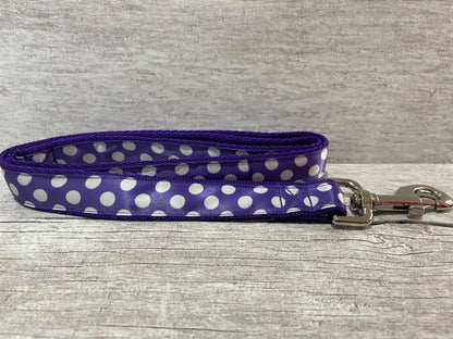 Purple with White Spots Dots Ribbon Lead - Handmade in the UK | Dottie's Pet Boutique