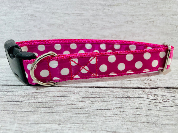 Hot Pink and white Spots Dots Dog Collar