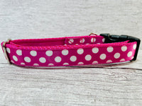 Hot Pink and white Spots Dots Dog Collar