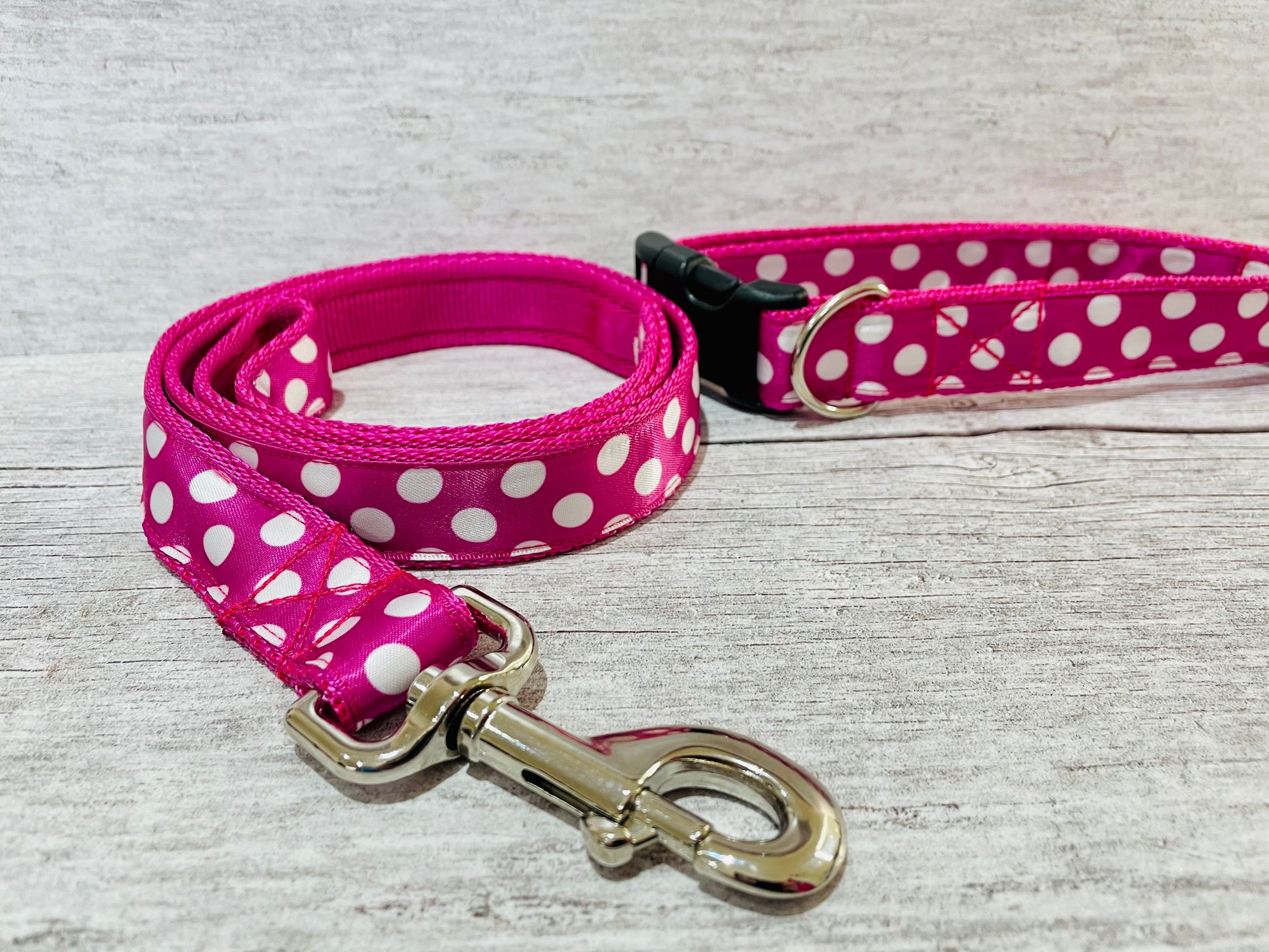 Hot Pink and White Spots Dots Dog Collar - View 3 | Dottie's Pet Boutique