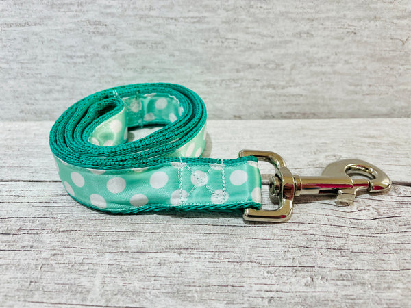 Green with White Spots Dots Ribbon Lead