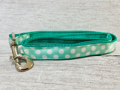 Green with White Spots Dots Ribbon Lead - View 2 | Dottie's Pet Boutique