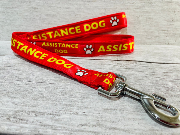 Red with Yellow Text Assistance Dog Ribbon Dog Lead/Leash