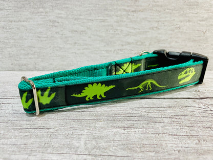 Green Jurassic Dinosaur Skeleton Bones Dog Collar - View 3 | Dottie's Pet Boutique