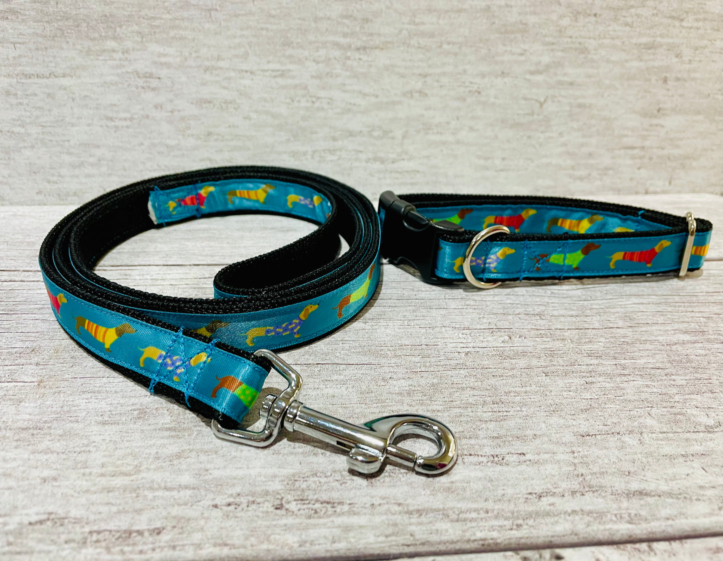 Teal Dachshund Jumper Ribbon Lead - View 2 | Dottie's Pet Boutique