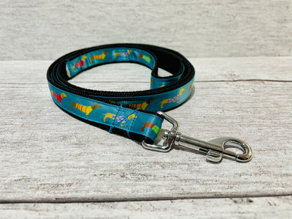 Teal Dachshund Jumper Ribbon Lead - Handmade in the UK | Dottie's Pet Boutique