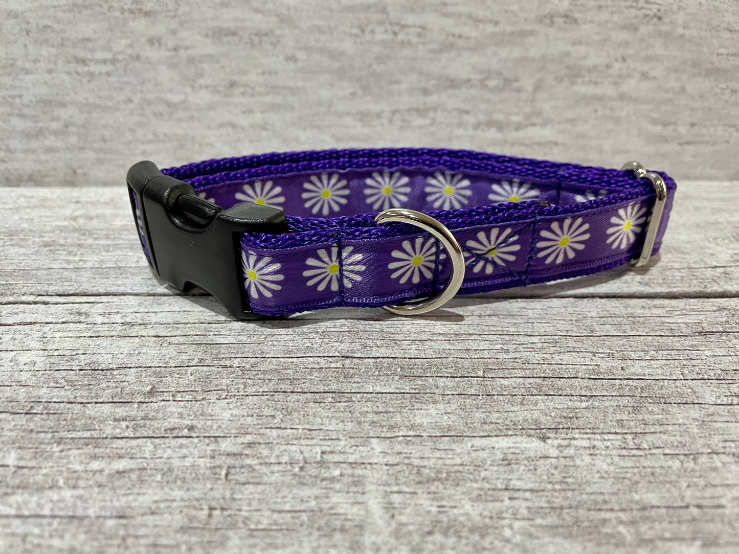 Purple Single Daisy Print Dog Collar - Handmade in the UK | Dottie's Pet Boutique