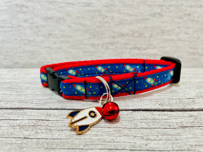 Rocket Space Ribbon Cat Collar - Handmade in the UK | Dottie's Pet Boutique