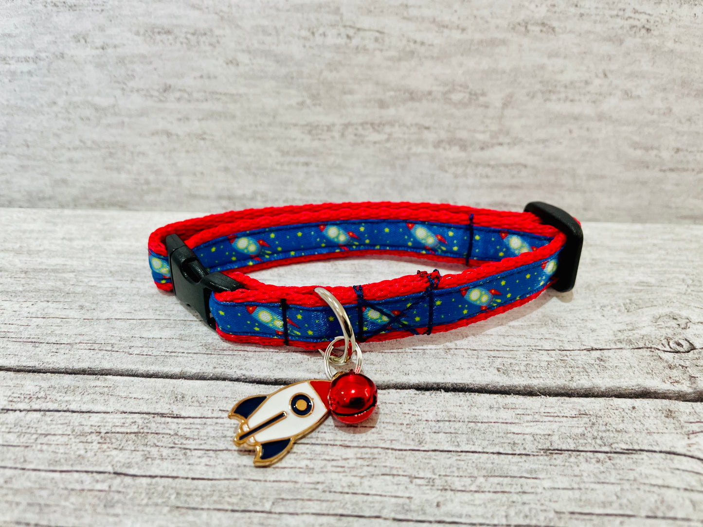Rocket Space Ribbon Cat Collar - View 2 | Dottie's Pet Boutique