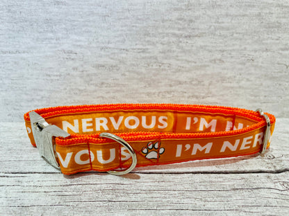 Solid Colour I'm Nervous Alert Dog Collar - Handmade in the UK | Dottie's Pet Boutique