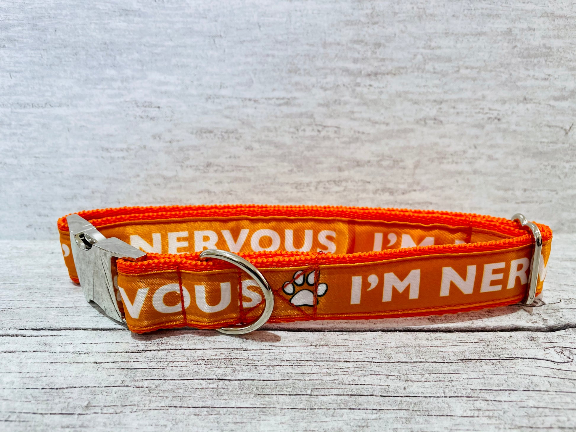 Solid Colour I'm Nervous Alert Dog Collar - View 5 | Dottie's Pet Boutique
