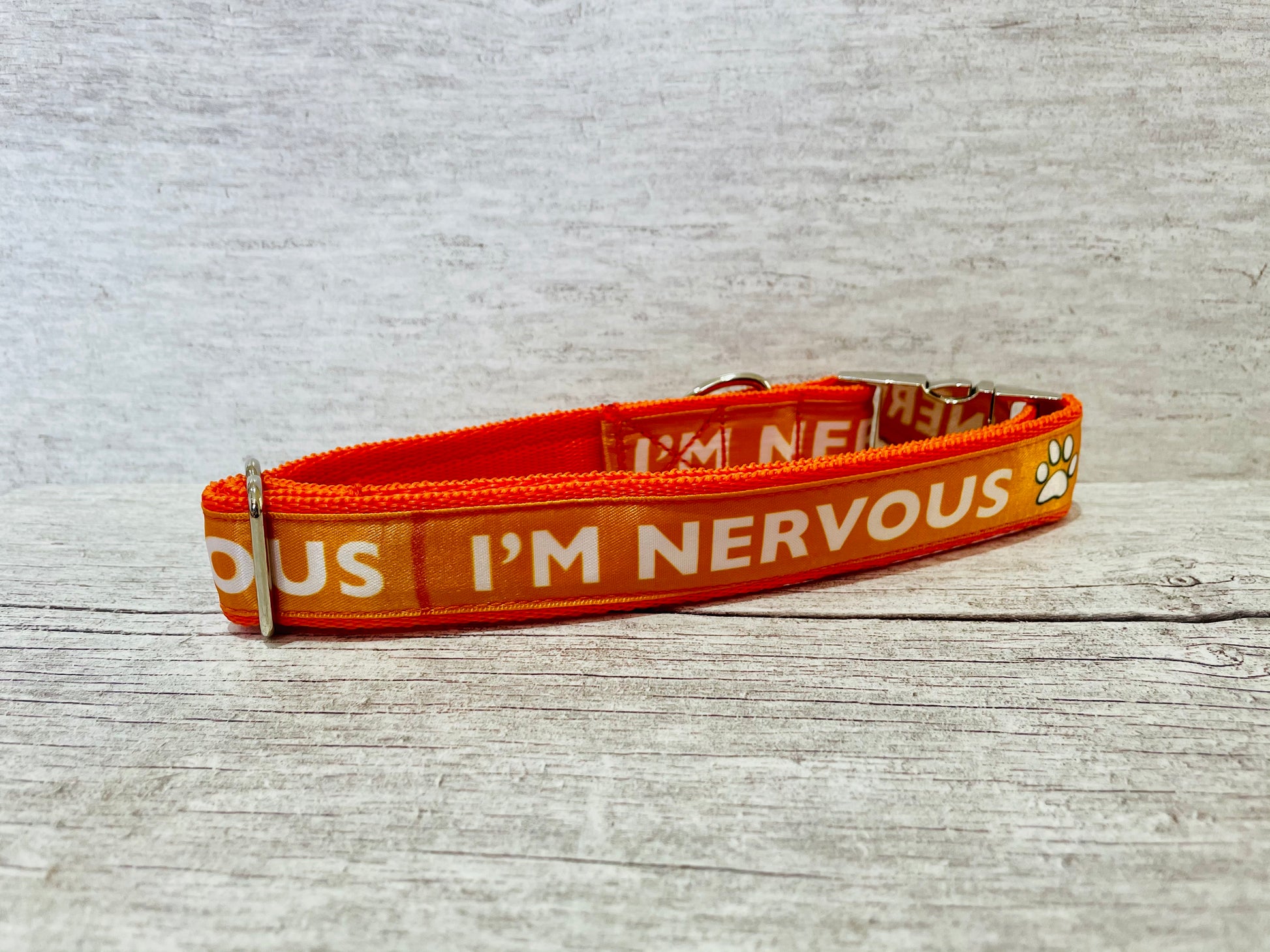 Solid Colour I'm Nervous Alert Dog Collar - View 2 | Dottie's Pet Boutique