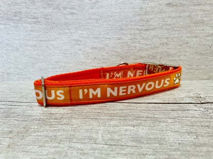 Solid Colour I'm Nervous Alert Dog Collar - View 2 | Dottie's Pet Boutique
