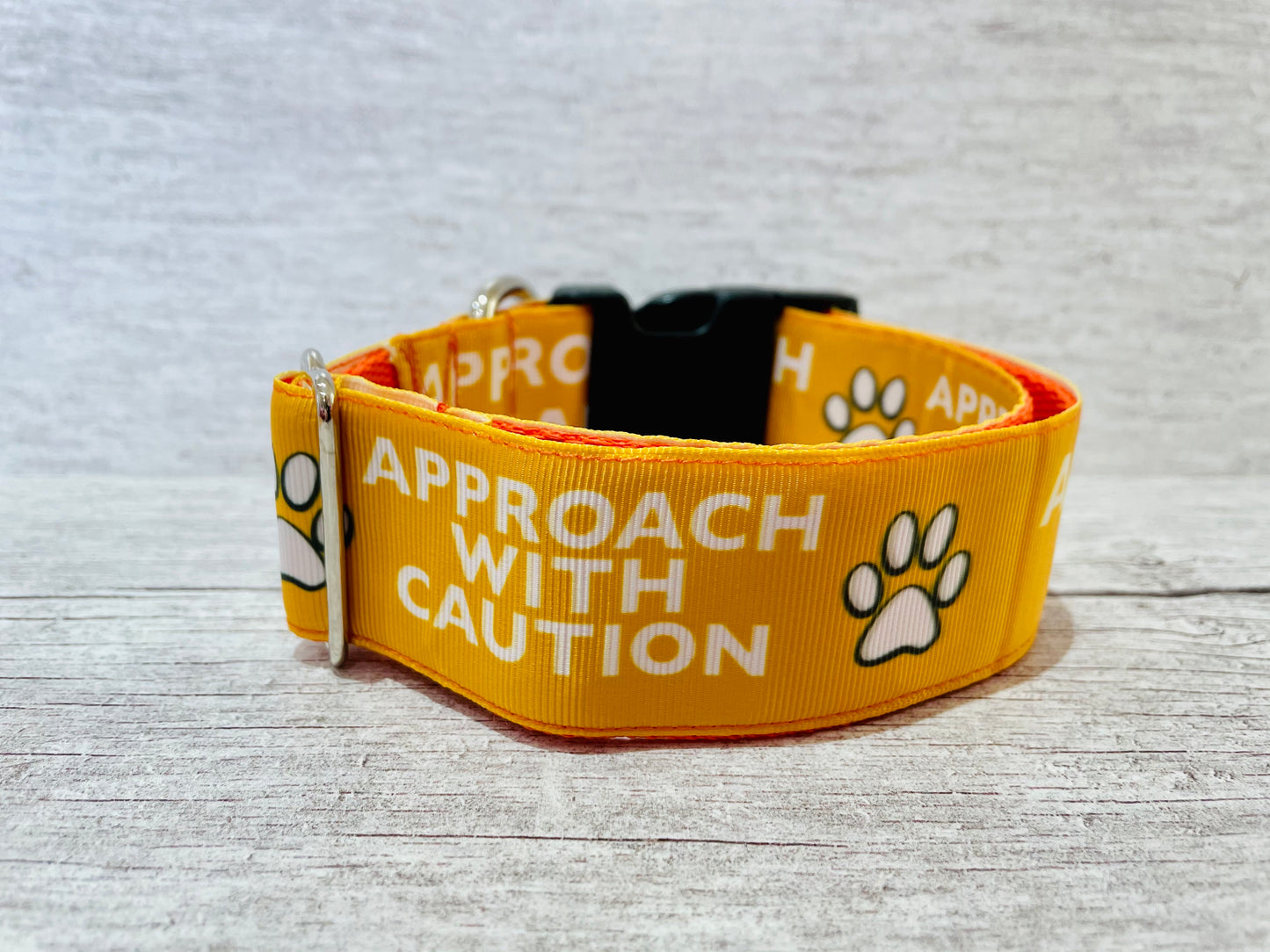 Approach with Caution Alert Dog Collar - Handmade in the UK | Dottie's Pet Boutique
