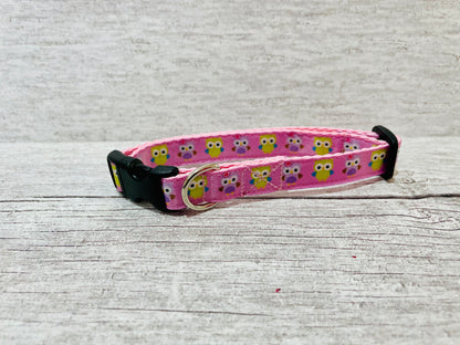 Pink Owl Dog Collar - Handmade in the UK | Dottie's Pet Boutique