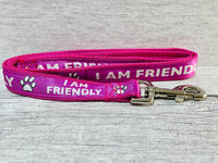 I am Friendly Ribbon Lead/Leash (Any Colour)