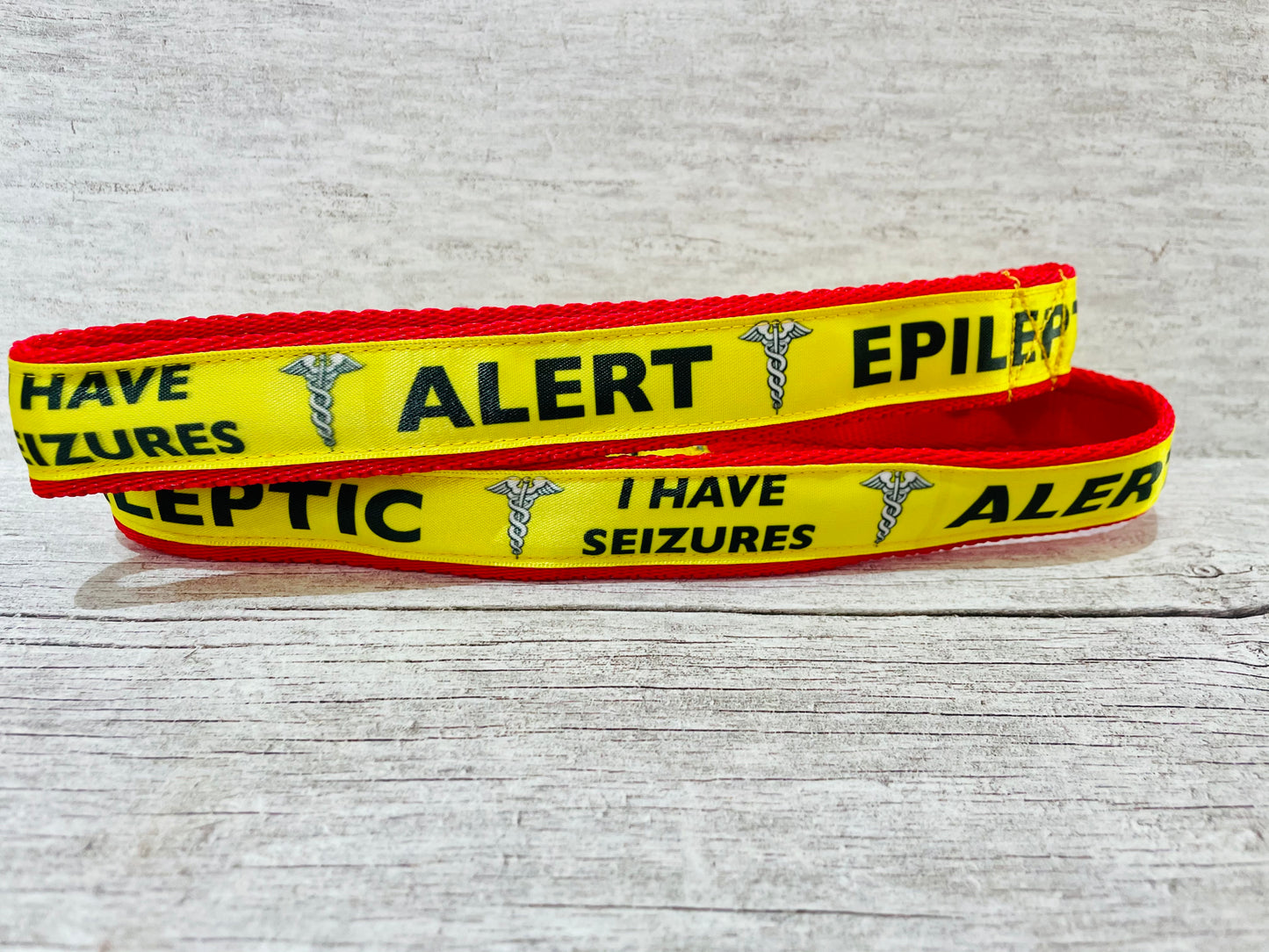 Yellow on Red Epileptic Medical Alert Dog Lead - View 2 | Dottie's Pet Boutique
