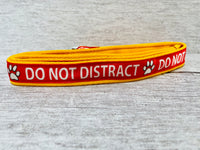 Do Not Distract Dog Ribbon Lead/Leash - RED ON YELLOW