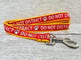 Do Not Distract Dog Ribbon Lead/Leash - RED ON YELLOW