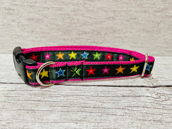 Black with Coloured Stars Dog Collar